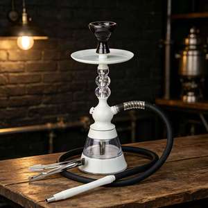 White Glass <b>Hookah</b> Modern Shisha <b>Pipe</b> with Black Bowl Transparent Base Hose Tool Set for Lounge Use - Product Image 4