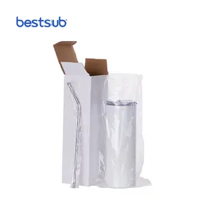 Bestsub Wholesale 20oz 600ml Double Wall Vacuum Cups Sublimation Blanks Straight Stainless Steel Skinny Tumbler With Straw Lid