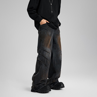 Jean droit noir délavé style rétro pour homme, marque de mode urbaine, design de créateur