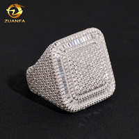 Nouvelle conception, style masculin, entièrement serti de micro-pavés, plaqué or blanc, hip-hop, moissanite, argent sterling 925, diamant, bague carrée pour homme