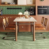 Table à manger en bois massif de style Bauhaus avec plateau en ardoise, chaises de style français mi-siècle, design rétro américain, mobilier de restaurant