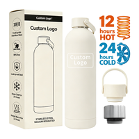Bouteille d'eau en acier inoxydable 304, style américain, à ouverture étroite, avec revêtement en caoutchouc, double paroi, isolée sous vide, portable pour l'extérieur