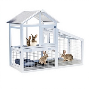 Gabbia per conigli da interno in legno grigio con rampa per animali domestici come conigli, gatti, dragozzi, porcellini d'India, ecc. - Product Image 5