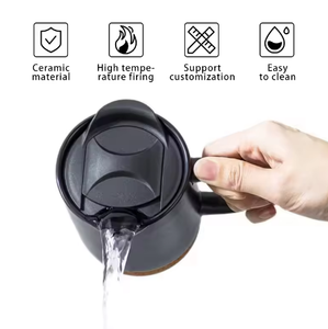 Tasses à café 11OZ 15OZ avec fond <span class=keywords><strong>en</strong></span> liège et couvercle anti-éclaboussures, tasse <span class=keywords><strong>en</strong></span> céramique avec grande poignée pour hommes, femmes, amateurs de café, meilleur cadeau - Product Image 4