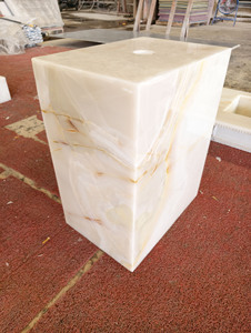 Nuevo Lavabo Rectangular de Ónix Blanco con Pedestal, Lavabo de Piedra para Baño, Lavabo de Ónix Blanco Translúcido Retroiluminado con Pedestal de Mármol - Product Image 4