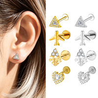 Piercing de nez en titane F136 G23 en forme de goutte d'eau avec zircon incrusté, bijou de piercing corporel pour l'oreille (tragus) 16G