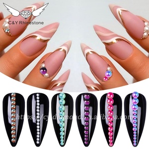 Kit de perles ABS de couleurs variées CY, boîte DIY, accessoires de décoration pour ongles, demi-perles rondes plates en plastique - Product Image 3