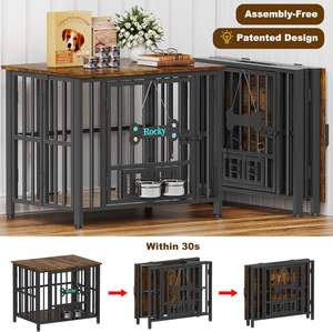 Easycom 31 "çevre dostu katlanabilir köpek sandık mobilya ayarlanabilir kaseler adı etiketi orta köpekler için rustik kahverengi ahşap kulübesi - Product Image 2