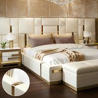 Cadre de lit king queen full double twin avec rangement, ensemble simple, tête de lit haute de luxe avec cuir véritable moderne de luxe