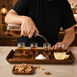 Bandeja <span class=keywords><strong>de</strong></span> Madera para Degustación <span class=keywords><strong>de</strong></span> Tequila con Vasos y Posavasos, Set Rústico para Combinar con Comidas, Degustación <span class=keywords><strong>de</strong></span> Cócteles - Product Image 6