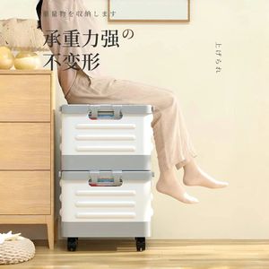 Foldable <b>Storage</b> <b>Box</b> With Wheels Rectangle Solid Color Clothing Organizer For Home Office Classroom Use - Product Image 2