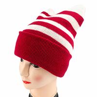 Bonnets en tricot acrylique unisexe avec revers, couleurs rouge et blanc, en stock, broderie de logo personnalisée, bonnets chauds d'hiver
