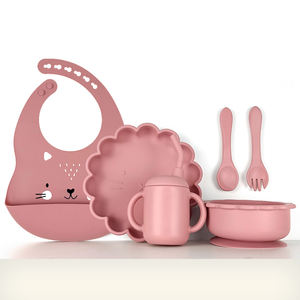 Juego de Vajilla de Silicona con Diseño de León para Bebé, Babero con Cuchara a Precio de Fábrica RTS, Venta Al por Mayor - Product Image 1