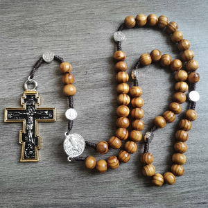 <span class=keywords><strong>Corda</strong></span> intrecciata <span class=keywords><strong>rosari</strong></span> 10mm perline di legno fatto a mano nostro padre croce croce collana ciondolo rosario per gli uomini - Product Image 4