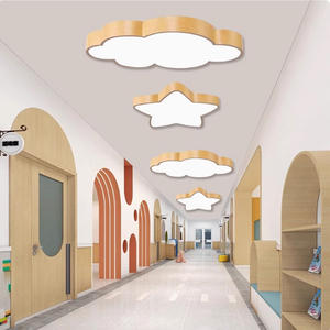 Lustres en bois à hauteur réglable, modèles nuages et lune, luminaires suspendus pour les établissements d'enseignement préscolaire - Product Image 5