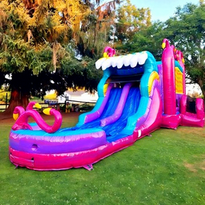 Château gonflable commercial pour enfants avec toboggan aquatique, piscine à balles et aire de saut - Product Image 1