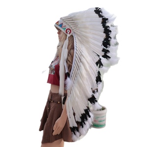 Accessoires pour cheveux en plumes indiennes faits à la main Green Valley, accessoires de performance pour Halloween et carnaval, coiffe de chef de tribu sauvage - Product Image 5