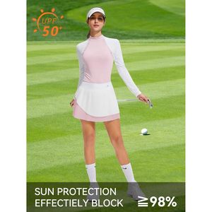 FOXA Women's Mock Neck Long Sleeve Golf Top And Pleated <b>Skirt</b> Set Breathable Spandex Polyester Outfit For Casual Play - Product Image 4
