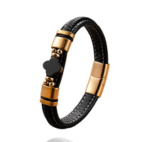 Bracelet en cuir avec trèfle à quatre feuilles en pierre naturelle, cordon tressé fait main, fermoir en acier inoxydable, bracelet floral