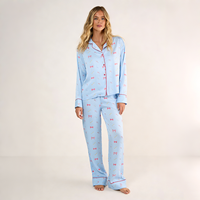 Ensemble de pyjama thermique en satin Hongbo pour femmes, longueur intégrale, tissu personnalisé, imprimé par un designer, vêtements de nuit