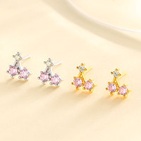Schattige S925 zilveren roze zirkoon fruit oorringen 925 sterling zilver fruit oorringen