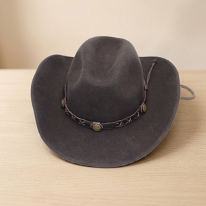 NL81 Sombrero <span class=keywords><strong>Vaquero</strong></span> Occidental 100% Lana para Hombre y <span class=keywords><strong>Mujer</strong></span>, Sombrero Fedora Clásico de Fieltro para Vaqueras con Bandas Decorativas - Product Image 1