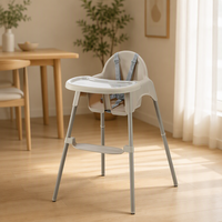 Chaise haute pour bébé certifiée CE, personnalisable, réglable en hauteur, avec cadre en plastique et acier, et support pour les pieds.