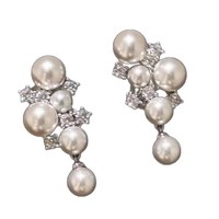 Boucles d'oreilles pendantes élégantes en perles grappe style rétro français 2026, ensemble de bijoux de luxe de niche haut de gamme