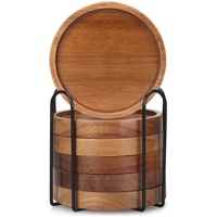 Ensemble de 6 sous-verres en bois d'acacia rustique, accessoires de cuisine pour la maison, sous-verres décoratifs pour table basse, supports en bois