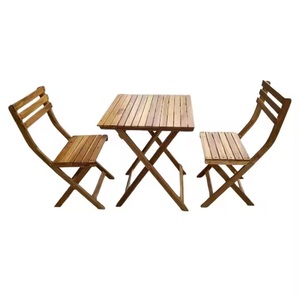 Juego de muebles de exterior para uso en balcón, sillas plegables de madera cómodas de alta calidad, diseño moderno con 1 mesa y 2 sillas - Product Image 2