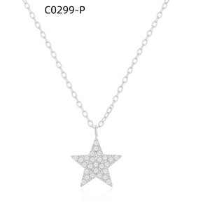 Collar con Colgante de Estrella Amy Amy, Plateado en Plata, con Circonita Cúbica, Joyería de Moda para Mujer, Uso Diario, Regalo, Cadena de Eslabones - Product Image 1