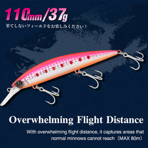 Leurre de pêche rigide en plastique GAMA Japan 2026, 110 mm, 37 g, coulant, pour eau salée, ultra longue portée 80 m, pour achigan et brochet - Product Image 2