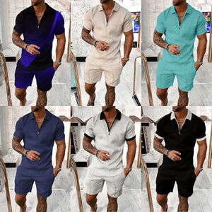 Ensemble de sport d'été personnalisé pour homme 2025 – Polos et shorts décontractés à manches courtes avec fermeture éclair en tissu satiné respirant - Product Image 2