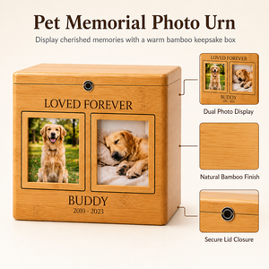 Urna de Cremación para Mascotas de Madera Grabada Personalizada con Marco de Fotos Junto a Junta, Caja de Recuerdo para Cenizas de Perros y Gatos - Product Image 1