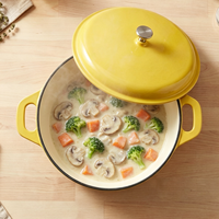 Cocotte en fonte émaillée jaune professionnelle de 30 cm avec deux poignées et bouton en acier inoxydable pour casseroles et soupes