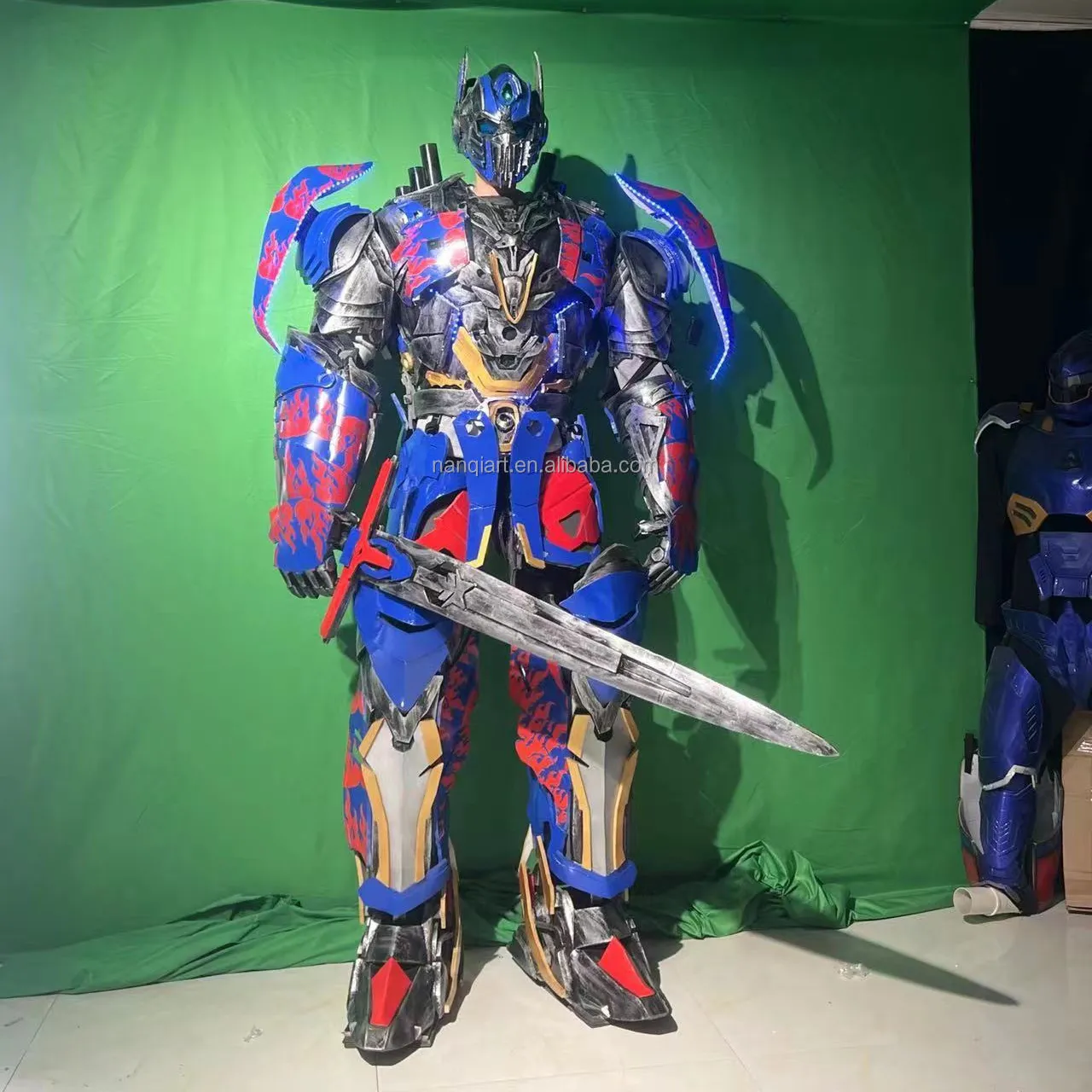 Gaya baru dewasa lampu Led biru kostum Robot acara alat peraga pesta kostum Cosplay pertunjukan tari dengan mikrofon