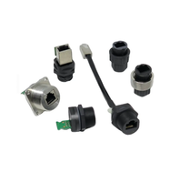 Adaptor Ethernet RJ45 Tahan Air IP67 1 Gbps untuk Pemasangan Panel Depan (Female) dengan Sekrup Pengunci 2 Titik dan Fungsi Shielding