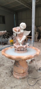 Petit mur <span class=keywords><strong>de</strong></span> boisson sculpté à la main, <span class=keywords><strong>fontaine</strong></span> d'eau en marbre avec Statue <span class=keywords><strong>de</strong></span> Cherub en pierre, prix bon marché - Product Image 4