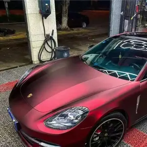 Matte Chrome Romanee Red Vinyl Car Wrap Film Wrapping Stickers Low Tack colla iniziale 1.52*18m