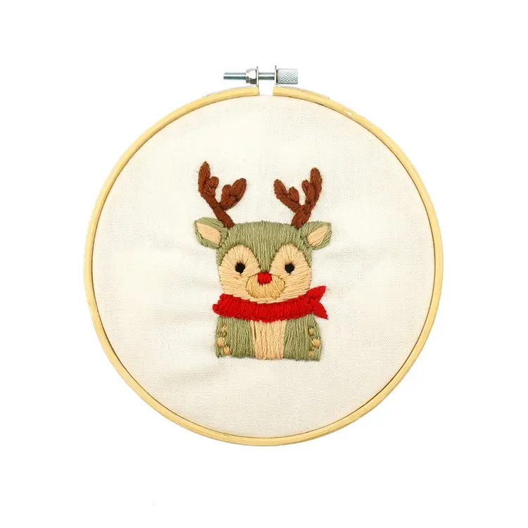 DIY christmas deer cross stitch printed hand embroidery starter kits beginner sewing