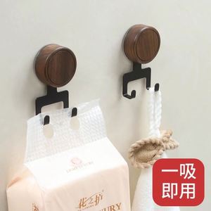 Walnut <b>Suction</b> Cup Adhesive Punch-Free Stainless Steel Wall-Mounted Solid Wood Coat <b>Hook</b> - Product Image 1