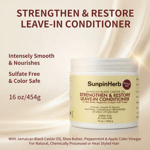 Leave In Hair Conditioner Jamaican Black Castor Oil with Shea Butter Peppermint Vinegar for Damaged <b>Treated</b> Hair - Product Image 6