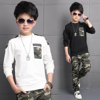 Nouvel Ensemble Vêtements Camouflage Militaire de Mode Automne pour Enfants, Tenue Deux Pièces en Coton Lettre Bébé pour Ados et Garçons