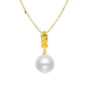 Fashion Jewelry 14K Gold Plated Pearl Necklace With Abalone Shell 925 Sterling Silver Freshwater Pearls Necklace