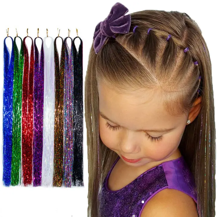 Straight Hair Tinsel Clip Hair Extensions Multicolor Bling Hairpieces Halloween Christmas Festival Hair Accessories Decoration