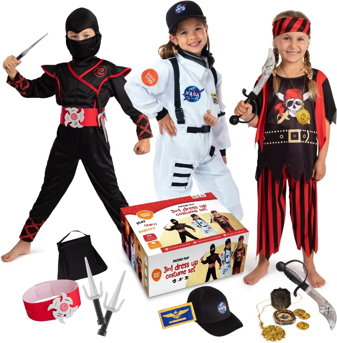 3-Trong-1 Trẻ Em Cosplay Trang Phục Trẻ Em Vai Trò Chơi Trang Phục-Cướp Biển Ninja Phi Hành Gia Trang Phục Cho Trẻ Em lứa tuổi 3-7