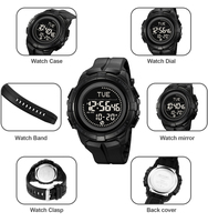 Montre numérique de sport de plein air pour homme SKMEI 2564, alarme, résistante à l'eau, cadran en résine, multifonction, boussole, stockage de données de calories et de kilomètres