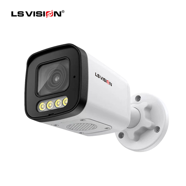 LS VISION 4MP AI IP66 POE Bullet Camera Outdoor Waterproof Night Vision Two-Way Audio H.265 Humanoid Detection with Alarm