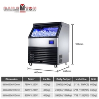 Machine à glaçons commerciale Baiwin, production quotidienne de 90/100/115/127 kg, refroidissement par air, bac de 50 kg, acier inoxydable, 220 V, restaurant, bar, hôtel