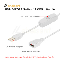 Kabel Konektor Daya USB 5V On/Off - Saklar Tombol 501, Kabel 22 AWG, Ujung Jantan & Betina, Panjang 30cm, Hitam / Putih